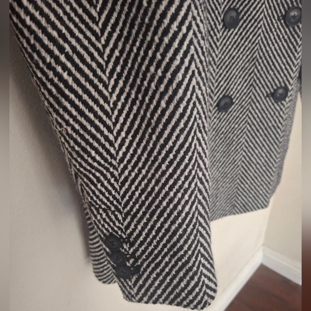 LOFT Herringbone Double Breasted Wool Blend Black White Blazer-Size 14 - NWT - Picture 8 of 12